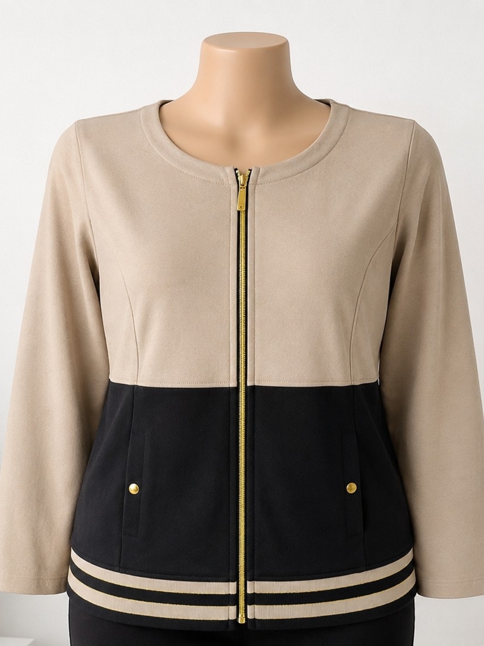 Susan Graver XL Soft Stretch Fleece Back Zipper/Pullover Top Cozy Beige Cream